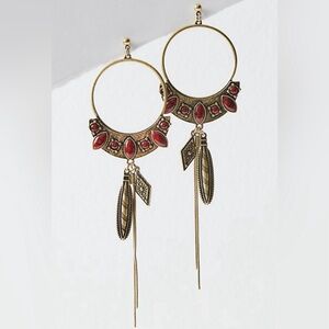 New Free People Winona Hoops Dangling Boho Earrings in Brass Red Jasper